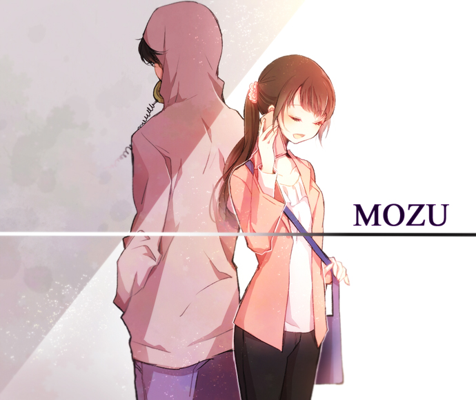 1boy, 1girl, black_hair, brown_hair, closed_eyes, hoodie, kou_(01310808), long_hair