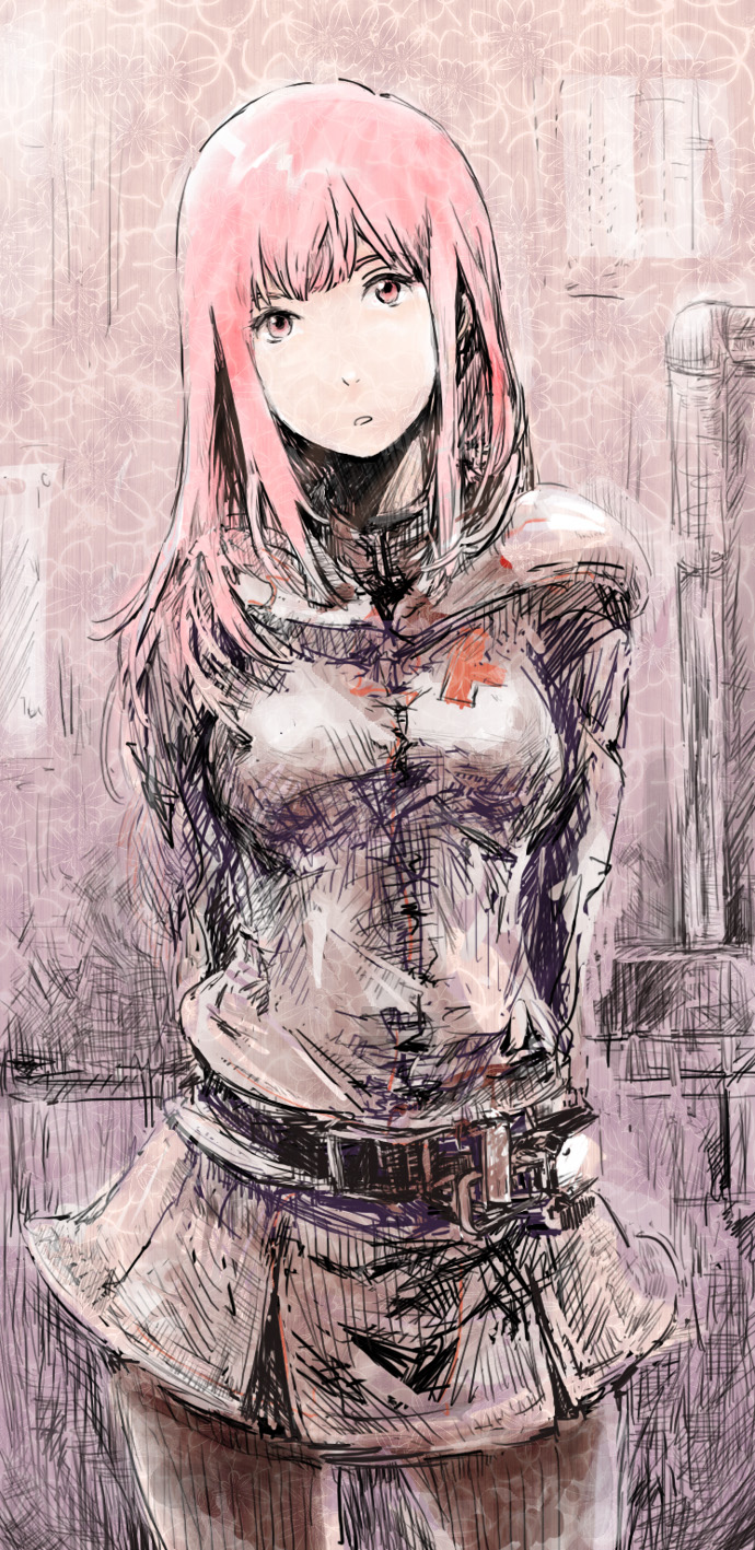 1girl, azsy, highres, honoka_en, hoodie, long_hair, pink_eyes, pink_hair