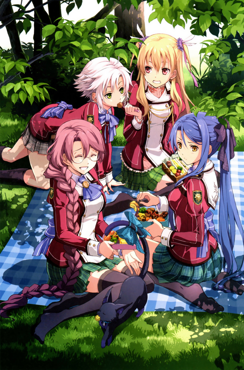 4girls, ^_^, absurdres, alisa_leinfort, all_fours, black_legwear, blonde_hair, blue_hair