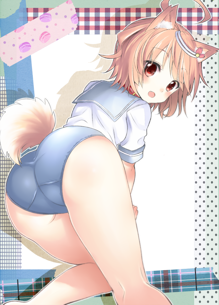 1girl, brown_hair, highres, i-58_(kantai_collection), kantai_collection, kemonomimi_mode, natsupa, personification