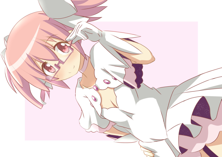 1girl, bespectacled, blush, glasses, gloves, goddess_madoka, kaname_madoka, looking_at_viewer