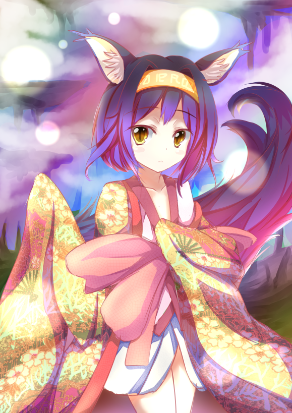 1girl, animal_ears, beast_girl, hatsuse_izuna, japanese_clothes, kimono, no_game_no_life, purple_hair