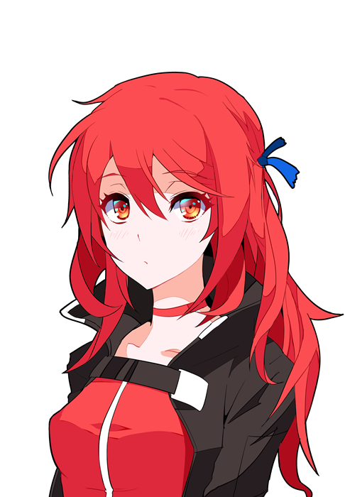 1girl, breasts, choker, hair_ribbon, long_hair, orange_eyes, original, redhead