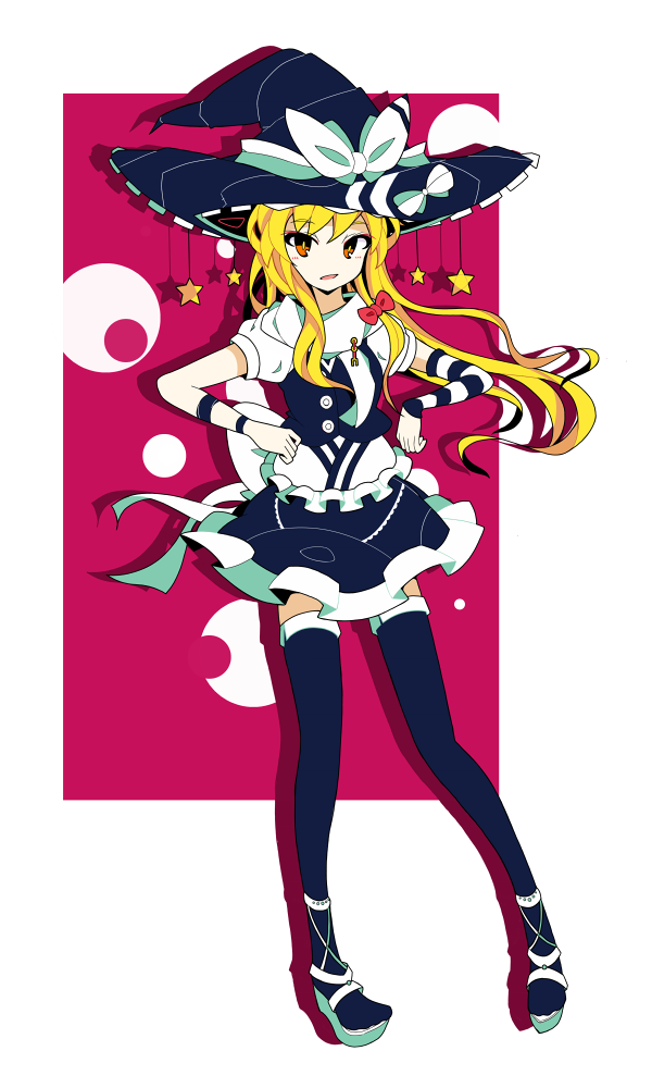 1girl, adapted_costume, akiposo2580, blonde_hair, bow, braid, hat, kirisame_marisa