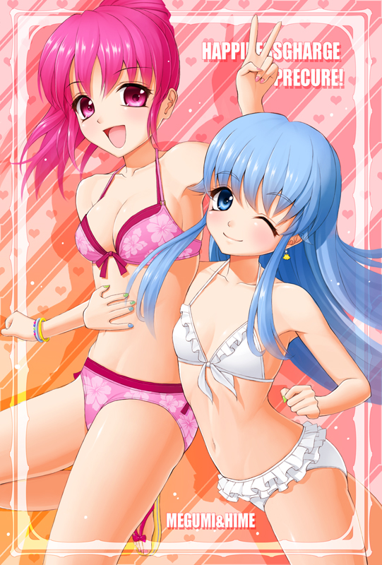 2girls, aino_megumi, amane_satsuki, bikini, blue_eyes, blue_hair, happinesscharge_precure!, long_hair