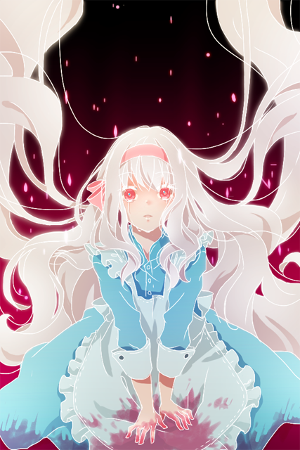 aa_shirotakabu, blood, dress, glowing, hair_ribbon, kagerou_project, kozakura_mary, long_hair