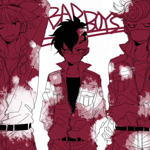 3boys, arms_up, cowboy_shot, english, fudou_akio, goggles, goggles_on_head, inazuma_eleven
