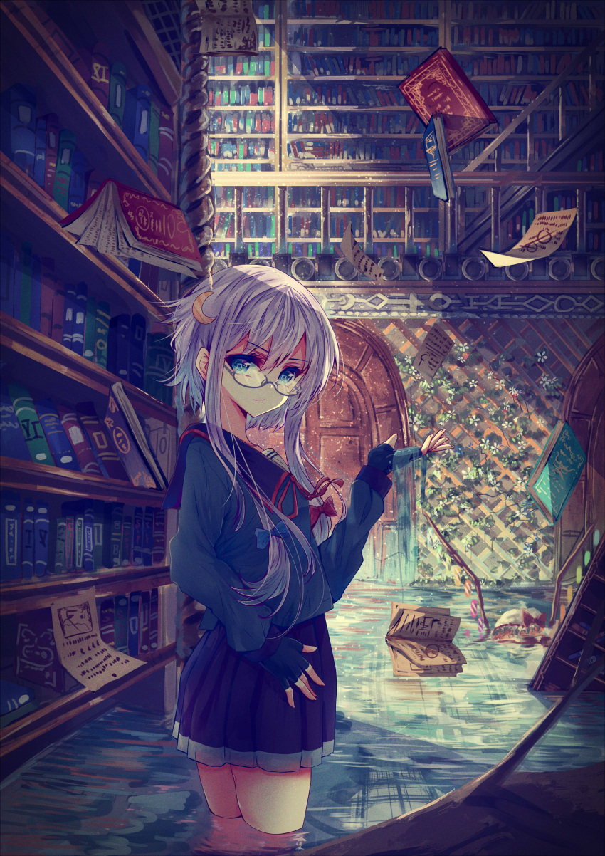 2girls, absurdres, blonde_hair, blue_eyes, book, bow, cosplay, crescent