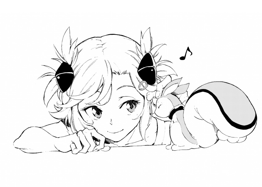 captain_earth, monochrome, musical_note, pitz, simple_background, smile, t-okada, white_background