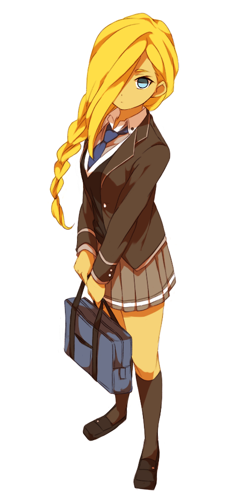 1girl, bag, blonde_hair, blue_eyes, hair_over_one_eye, inazuma_eleven_(series), inazuma_eleven_go, inazuma_eleven_go_chrono_stone