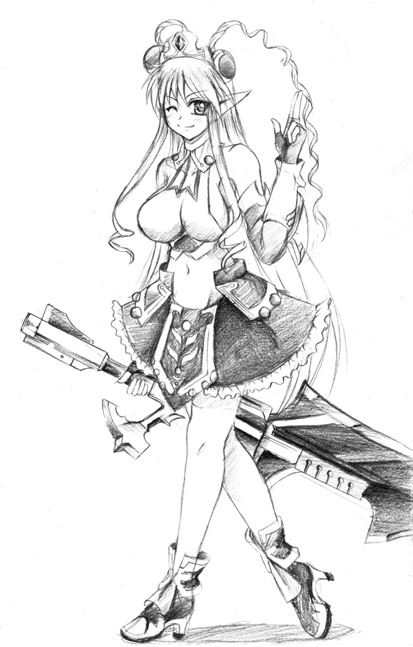 double_bun, elbow_gloves, endless_frontier_exceed, fingerless_gloves, frilled_skirt, frills, frilly_skirt, gauntlets