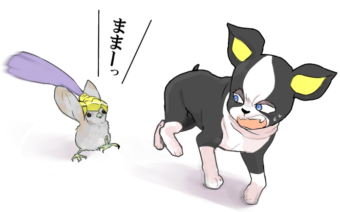 aoi_(dizzy), bird, chick, dog, helmet, iggy_(jojo), jojo_no_kimyou_na_bouken, no_humans