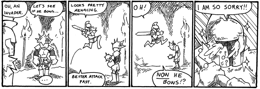 4koma, armor, bowing, comic, dark_souls, dark_souls_2, english, helmet