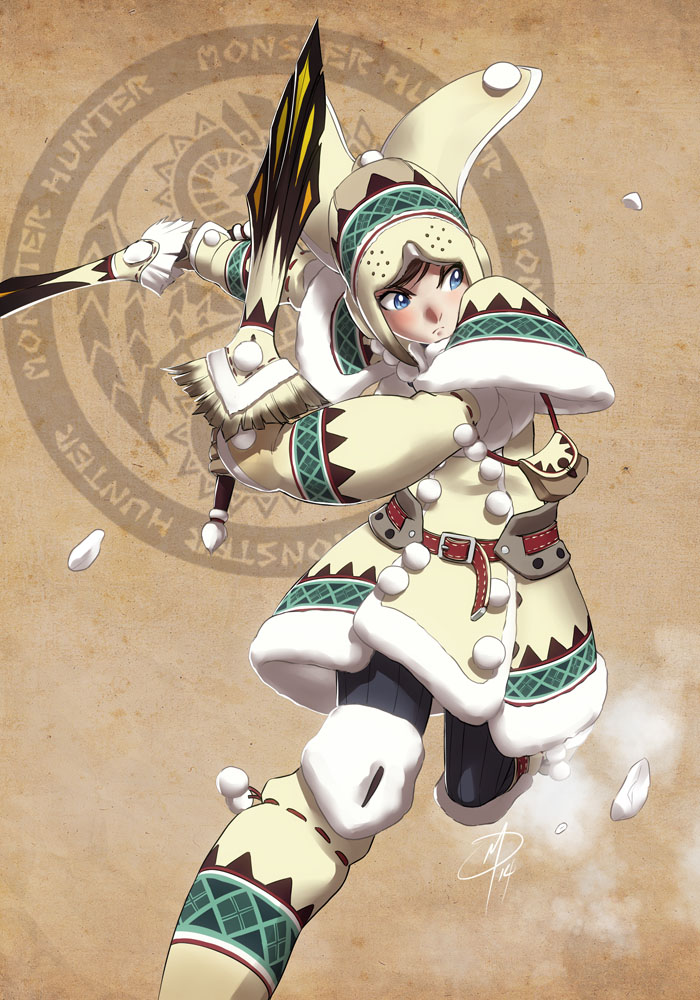 1girl, armor, belt, black_legwear, blue_eyes, blush, brown_hair, capelet