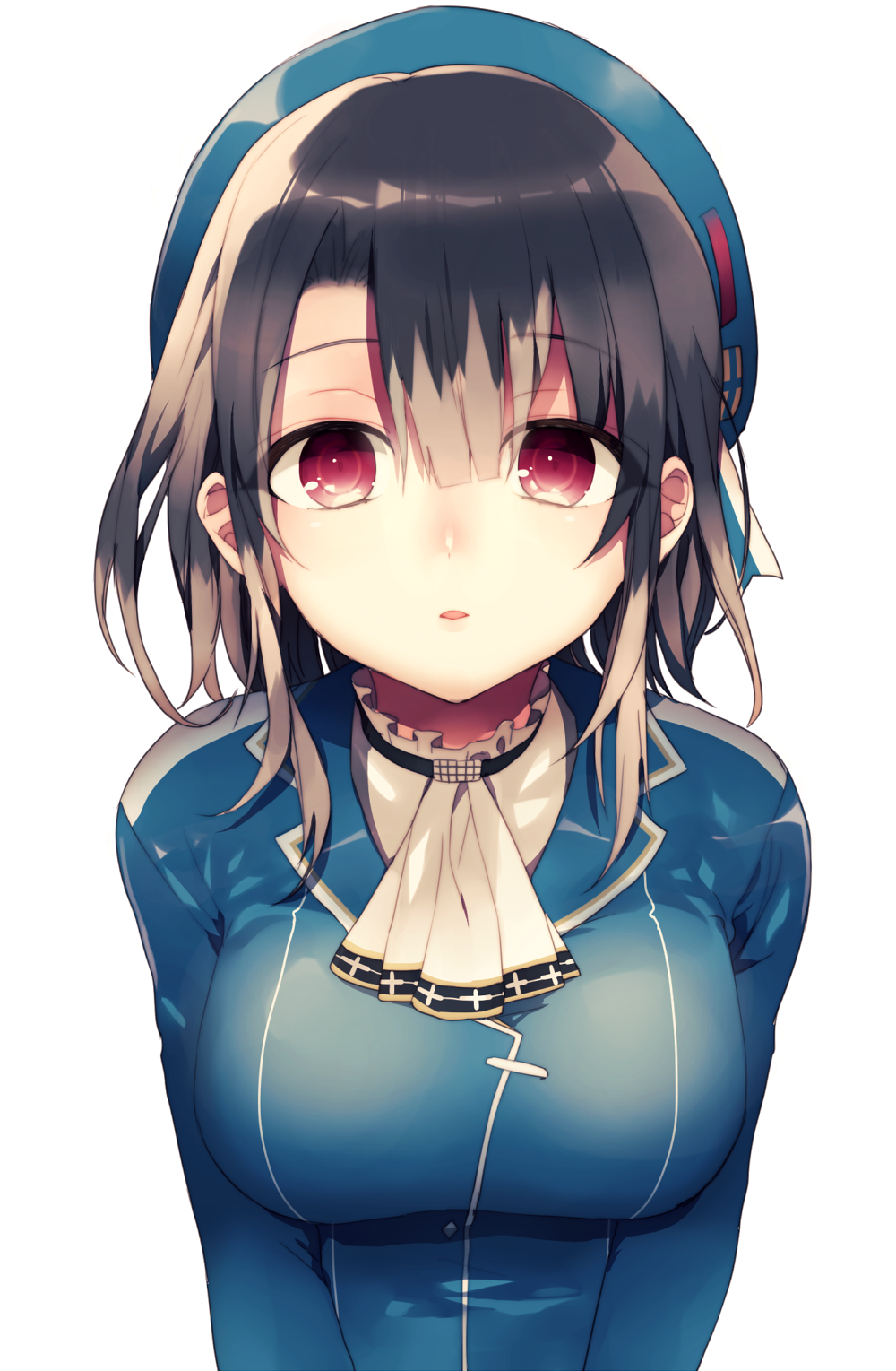 1girl, beret, black_hair, breasts, hat, hazuki_mizuho, highres, kantai_collection
