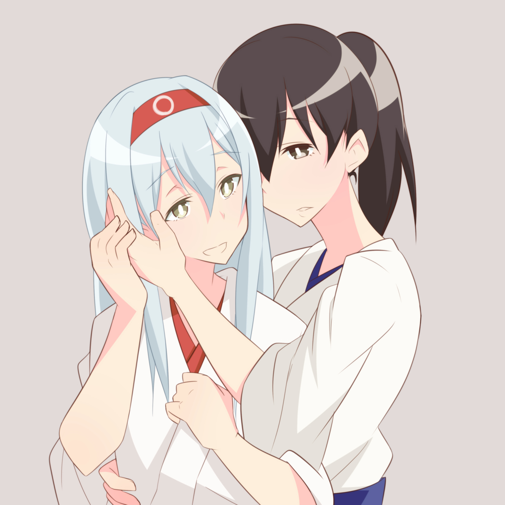 hairband, hand_on_another's_face, japanese_clothes, kaga_(kantai_collection), kantai_collection, kidolita, long_hair, multiple_girls