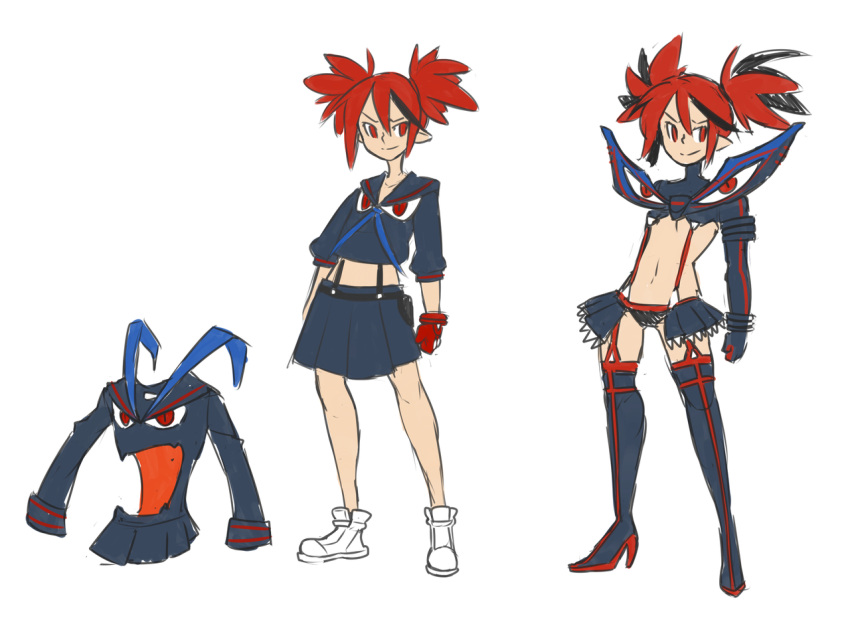 1girl, boots, cosplay, disgaea, etna, flat_chest, fusion, kill_la_kill