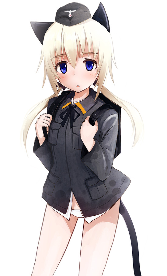 1girl, aksman, alternate_hairstyle, animal_ears, backpack, bag, blonde_hair, blue_eyes