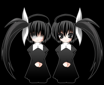 beret, black_eyes, black_hair, chibi, cross, eyepatch, hat, lecht_refraktia