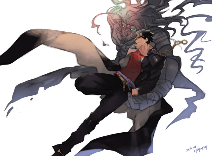 2boys, chain, dated, gakuran, hat, hh_(hhsis2), jojo_no_kimyou_na_bouken, kuujou_joutarou