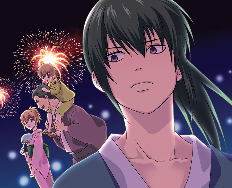 1girl, 3boys, black_hair, brown_hair, gintama, hijikata_toushirou, japanese_clothes, kimono