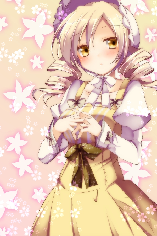 1girl, blonde_hair, blush, bonnet, candeloro, candeloro_(cosplay), cosplay, drill_hair