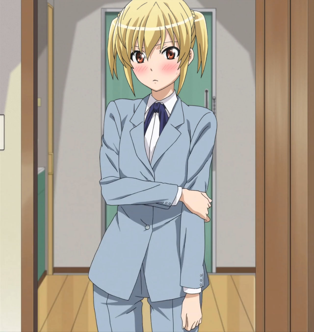 blonde_hair, blush, brown_eyes, highres, mangaka-san_to_assistant-san_to, otosuna_mihari, screencap, short_hair