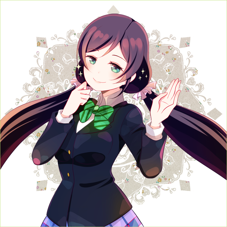 1girl, blush, bowtie, checkered, checkered_skirt, green_eyes, long_hair, looking_at_viewer