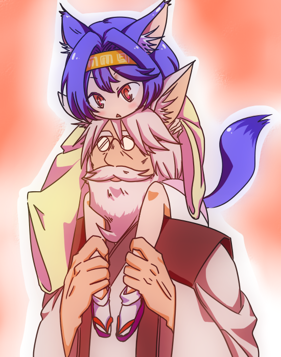 1girl, animal_ears, beast_girl, carrying, character_request, glasses, hairband, hatsuse_izuna