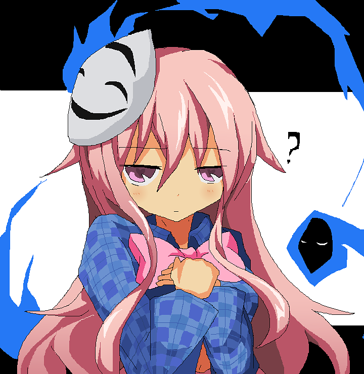 1girl, ?, bowtie, bust, collared_shirt, expressionless, hands_on_own_chest, hands_together