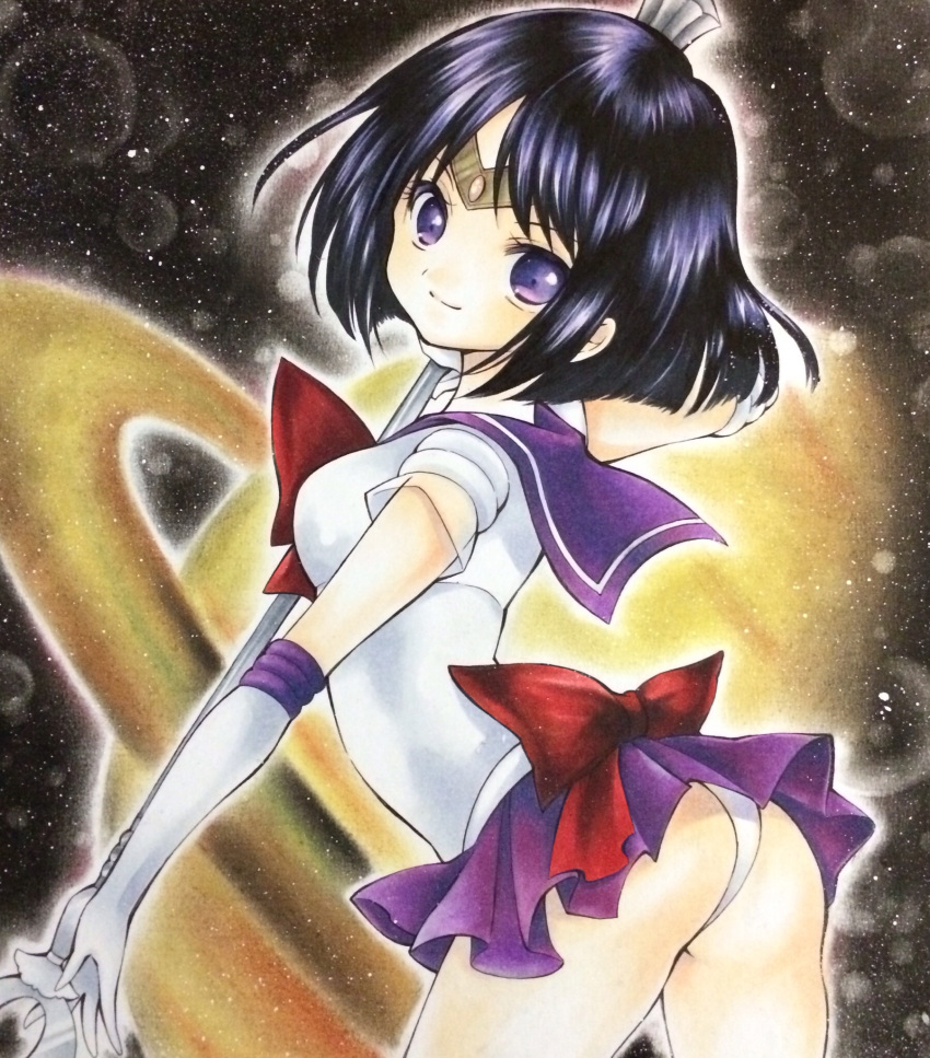 1girl, ass, bishoujo_senshi_sailor_moon, black_hair, choker, elbow_gloves, gloves, highres