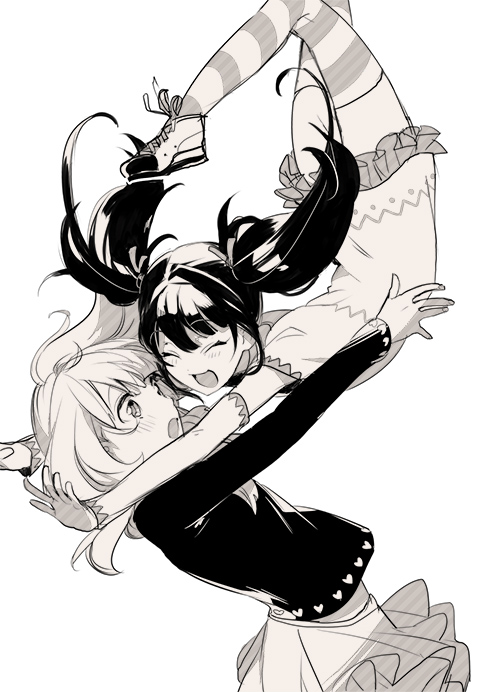 2girls, black_hair, closed_eyes, glomp, harune_aira, hug, kurisu_kaname, long_hair