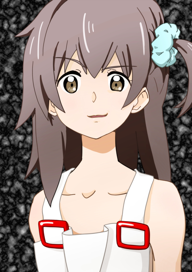 1girl, bare_shoulders, black_hair, brown_eyes, brown_hair, bust, feconf, kominato_ruuko