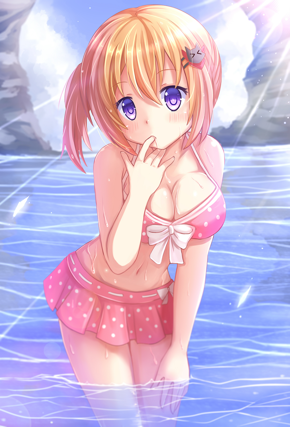 1girl, bikini, blush, gochuumon_wa_usagi_desuka?, hairclip, hoto_kokoa, kazenokaze, nichijou