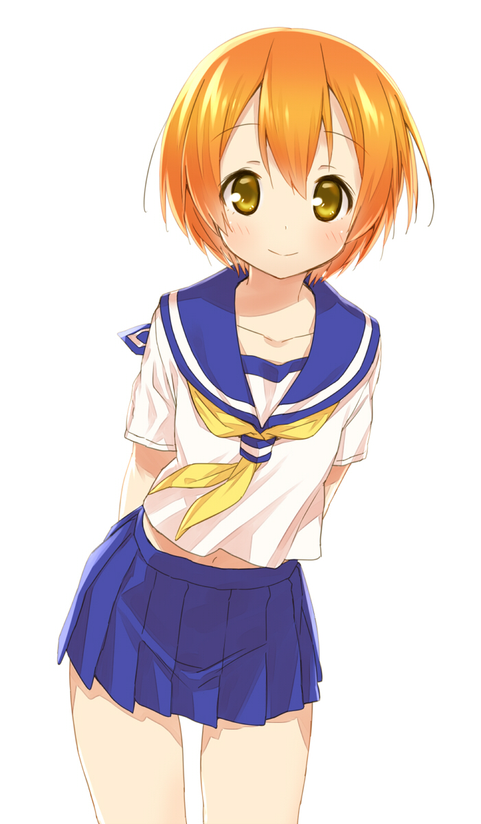 1girl, brown_eyes, hoshizora_rin, kinniku_tarou, looking_at_viewer, love_live!_school_idol_project, orange_hair, school_uniform