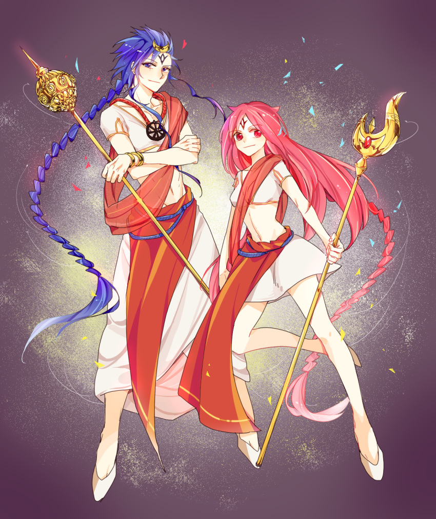 1boy, 1girl, an_(t24610571), blue_eyes, blue_hair, braid, highres, long_hair