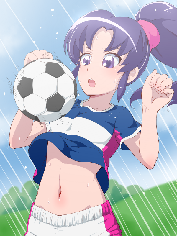 1girl, ball, happinesscharge_precure!, hikawa_iona, long_hair, navel, ponytail, precure