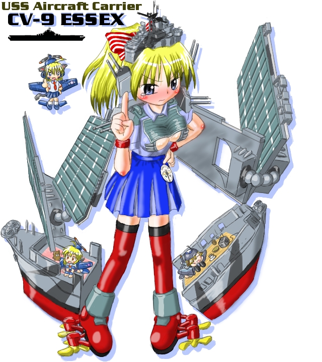 4girls, aircraft_carrier, airplane, animal_ears, blonde_hair, blue_eyes, blush, bow