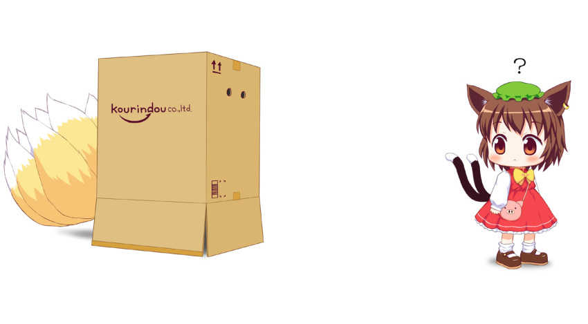 2girls, :<, ?, animal_ears, bag, bebelona, bow, box