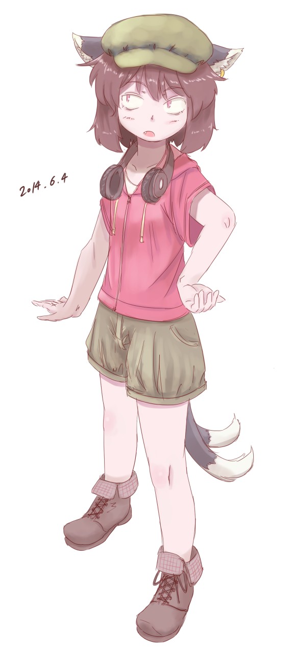 casual, chen, fang, headphones, highres, kabu_(yuyuibob), shorts, solo