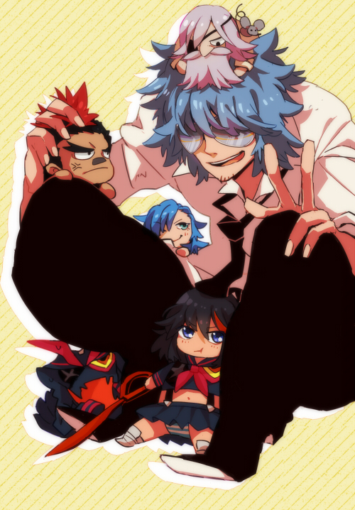 :i, anger_vein, beard, black_hair, blue_hair, chibi_inset, con_pota, dual_persona