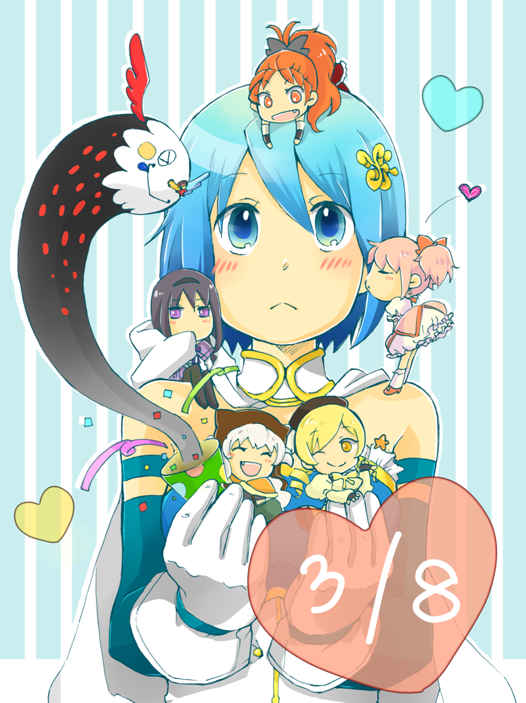 6+girls, :<, akemi_homura, armband, black_hair, blonde_hair, blue_eyes, blue_hair