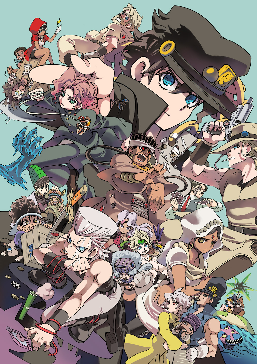 anubis_(stand), boingo, daniel_d'arby, dark_blue_moon, dio_brando, ebony_devil, enya_geil, everyone, forever_(jojo), geb_(stand), high_priestess_(stand), highres, hol_horse, iggy_(jojo), j_geil, jean_pierre_polnareff, jojo_no_kimyou_na_bouken, joseph_joestar, kakyouin_noriaki, kuujou_joutarou, mannish_boy, mariah, midler, mohammed_avdol, natsuno_(veryroll), nena, oingo, pet_shop, rubber_soul, sethan_(stand), stand_(jojo), terence_trent_d'arby, vanilla_ice