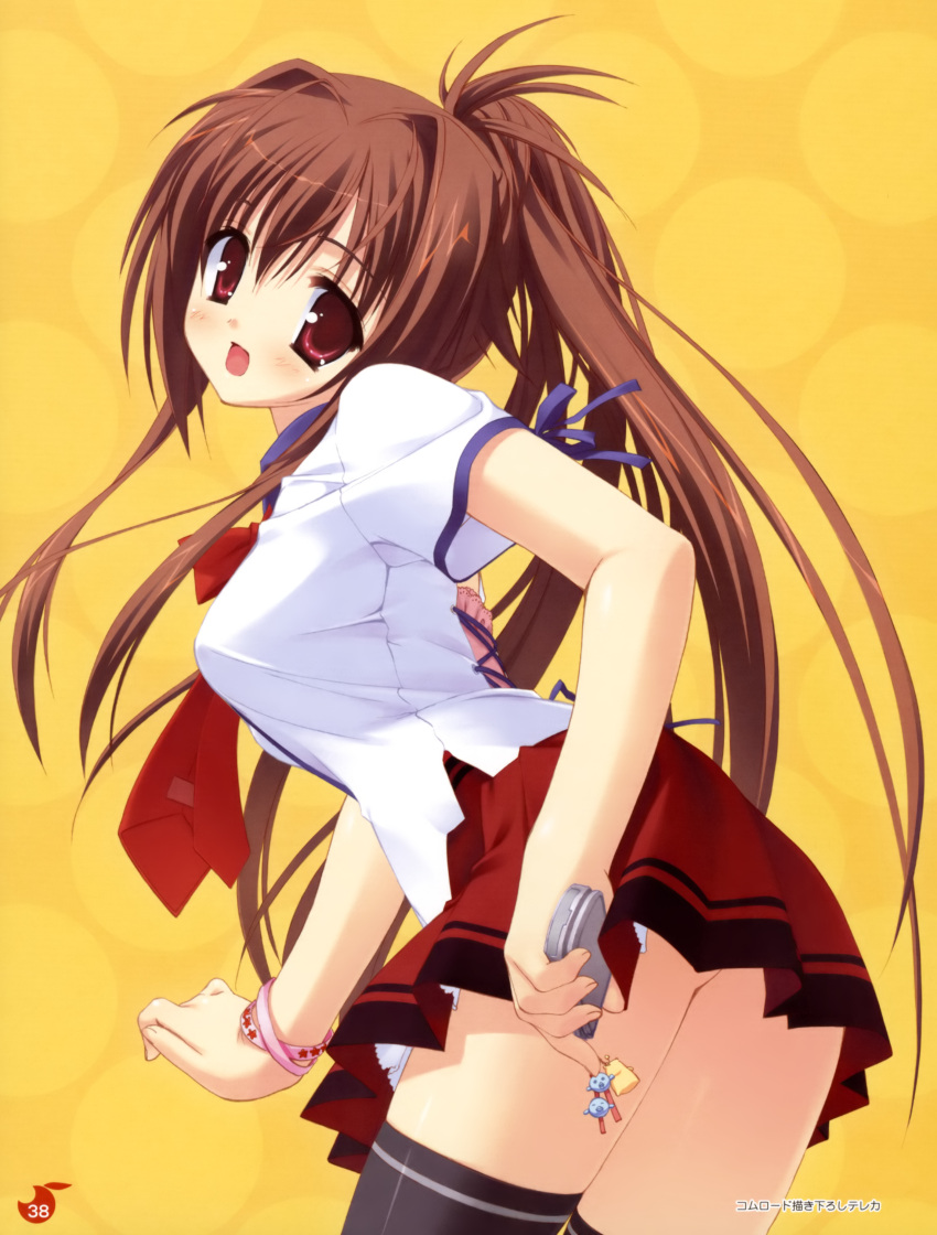bra-ban!, brown_hair, cellphone, highres, kobuichi, nakanoshima_tae, necktie, phone