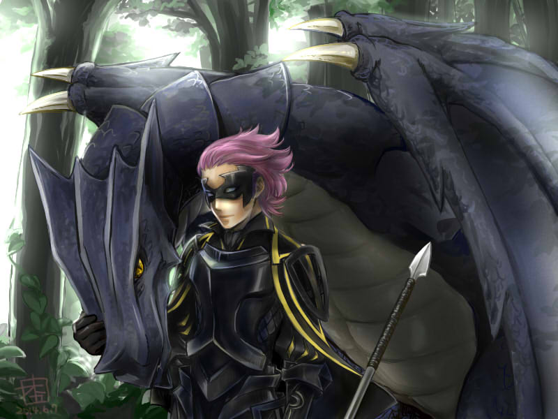 1boy, armor, cape, fire_emblem, fire_emblem:_kakusei, jerome_(fire_emblem), mask, minerva_(fire_emblem:_kakusei)
