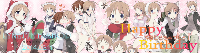 2girls, absurdres, ahoge, animal_ears, apron, azumada, blue_eyes, blush