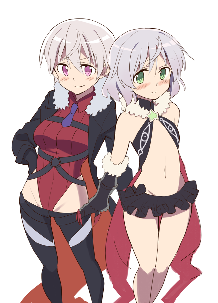 2girls, bare_shoulders, blush, cosplay, eila_ilmatar_juutilainen, fur_coat, fur_trim, gauntlets