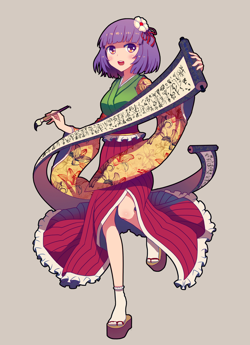 1girl, blush, brush, flower, hair_flower, hair_ornament, hieda_no_akyuu, japanese_clothes