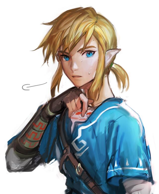 blonde_hair, blue_eyes, charcoalo, gloves, link, long_hair, nintendo, pointy_ears