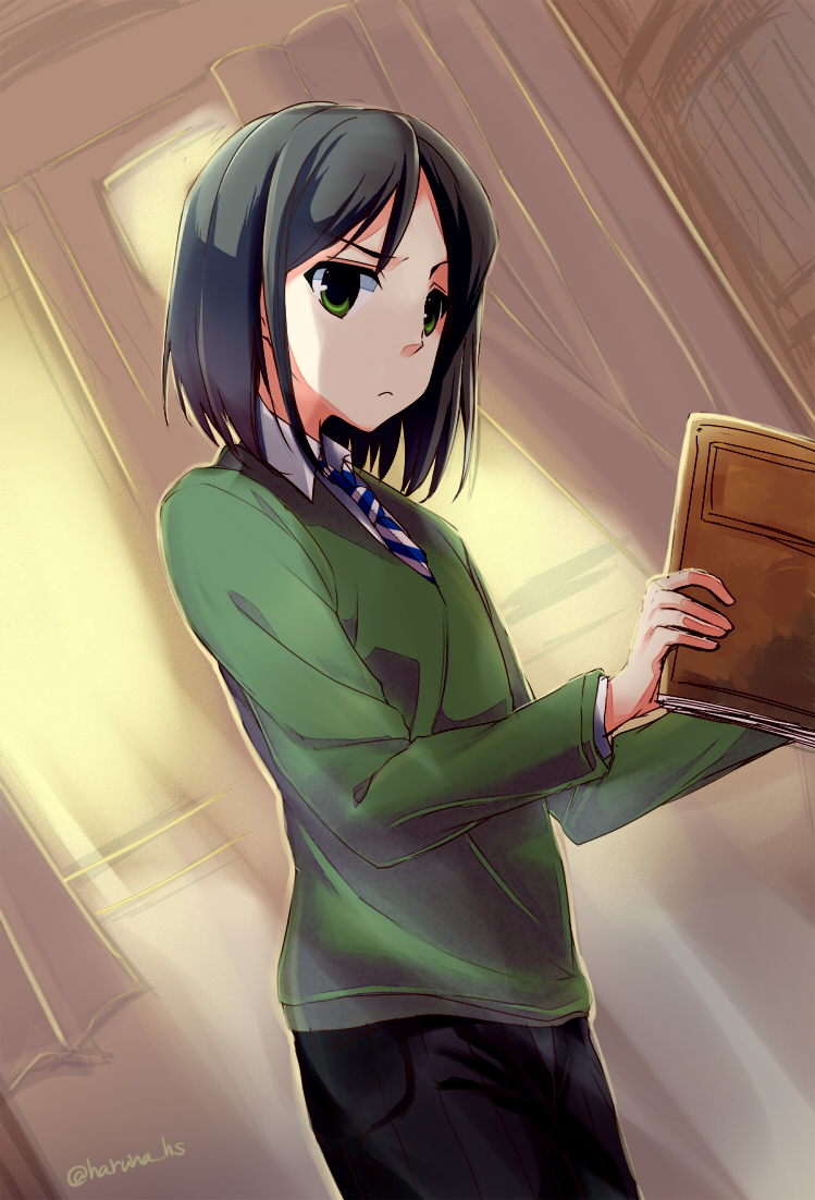 1boy, black_hair, book, fate/zero, fate_(series), green_eyes, haruna_hisui, solo, waver_velvet